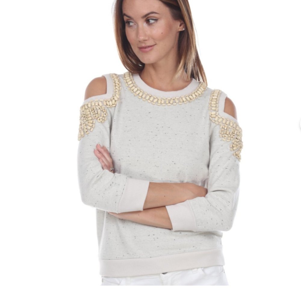 Zero Degrees Celsius Sweater Cold Shoulder Beaded